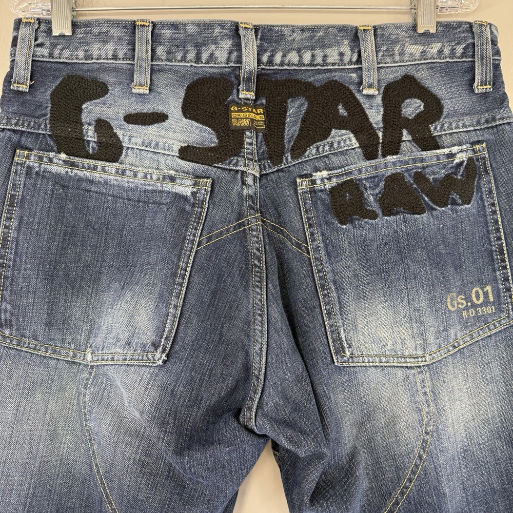 G-Star Raw Elwood Embroidered Jeans 3D Moto Men's Actual 34x33 Tagged (34x38)